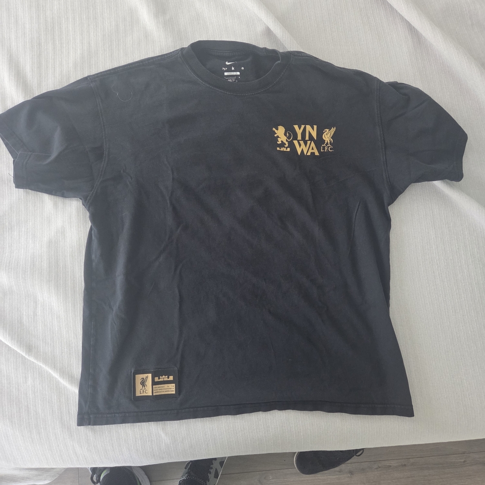 Nike Black and Gold Lebron James x Liverpool Football Club Men's T-Shirt